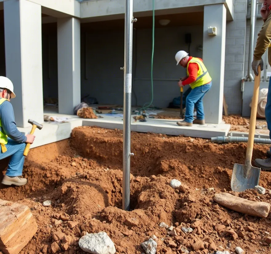 Technician inspecting and maintaining a lightning protection system