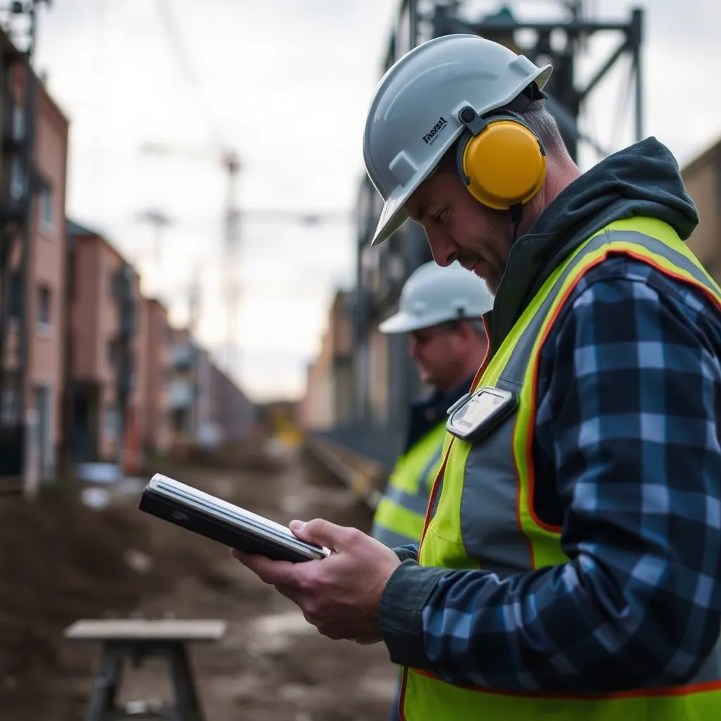Engineer carrying out an IS/IEC 62305 lightning risk assessment at a site